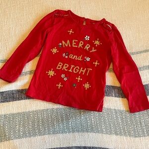 Carter's Red Long Sleeve Tee with Festive Merry and Bright Gold glitter ✨